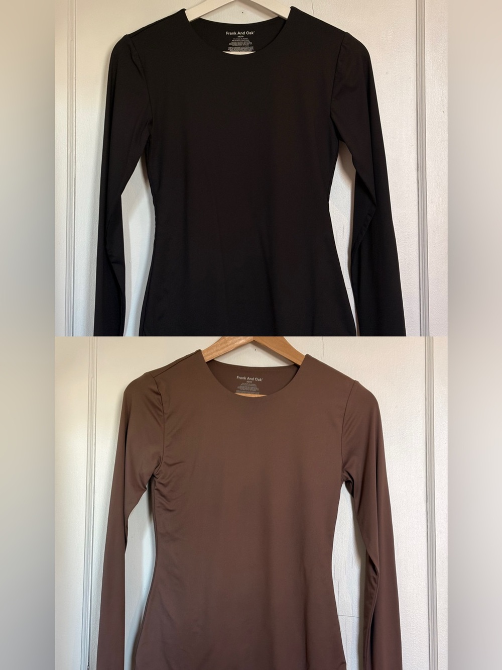 NWOT Bundle - 2 Form-Fitting Long-Sleeve Crewneck Tops in Black & Brown / Beige